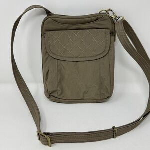 Travelon Crossbody Purse Bag Womens Small Taupe Quilted Nylon Travel Organizer